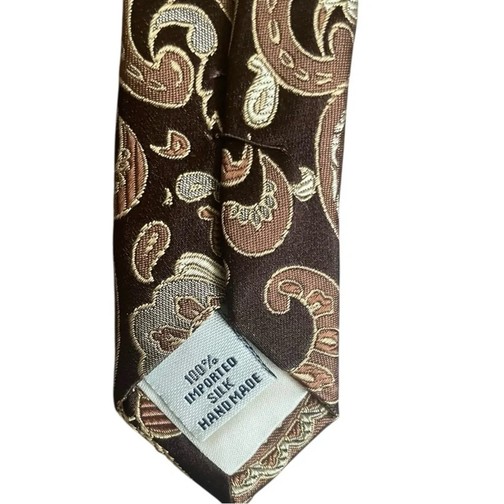 Sean John Men's Designer Necktie brown tan Paisley 100% Silk Jacqaurd 4” x 61”